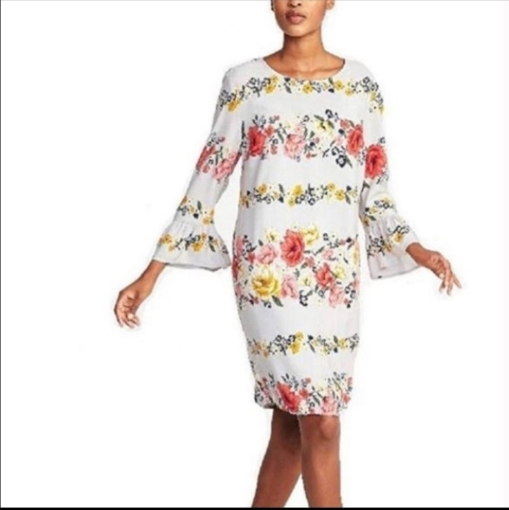 Old Navy gray floral pattern dress with elbow length sleeves